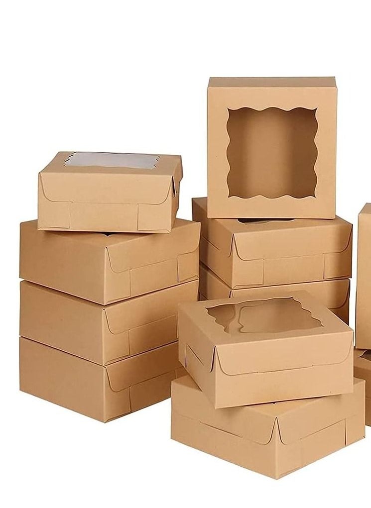 كاست ويف - صندوق الكيك 20 قطعة 4 × 4 × 2.5 بوصة علب كوكيز بنية مع نافذة ورقية من البولي فينيل كلوريد علب المخابز علب المعجنات وصناديق الكب كيك للفطائر والكعك والكعك والمافن - Image 1