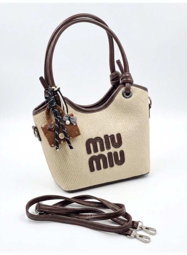 Miu Miu Woven Canvas Mini Wander – Oatmeal & Espresso