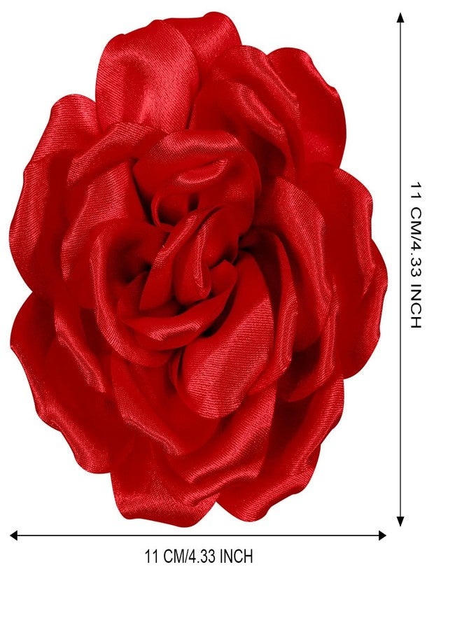 Merdia 4.3 Inches Red Rose Hair Clip Large Flower Brooches for Women, Elegant Red Flower Rose Brooch Pin for Women Dress, Hair Flowers Pin up Headpieces For Woman Fashion Banquet Dress Suit Cloth Accessories - Image 4