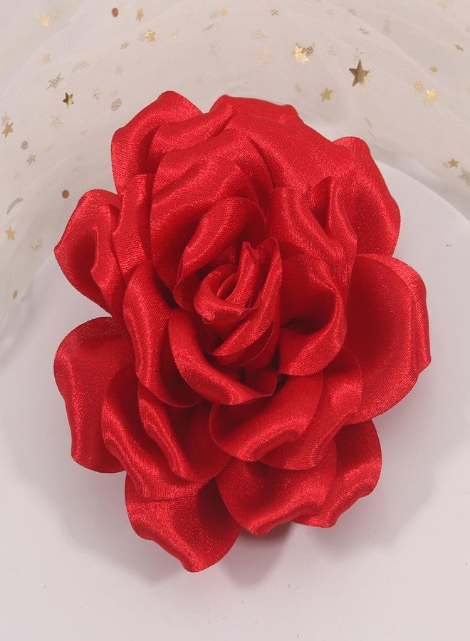 Merdia 4.3 Inches Red Rose Hair Clip Large Flower Brooches for Women, Elegant Red Flower Rose Brooch Pin for Women Dress, Hair Flowers Pin up Headpieces For Woman Fashion Banquet Dress Suit Cloth Accessories - Image 2