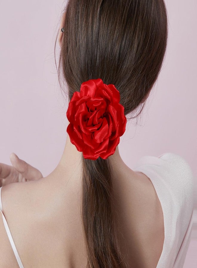 Merdia 4.3 Inches Red Rose Hair Clip Large Flower Brooches for Women, Elegant Red Flower Rose Brooch Pin for Women Dress, Hair Flowers Pin up Headpieces For Woman Fashion Banquet Dress Suit Cloth Accessories - Image 5