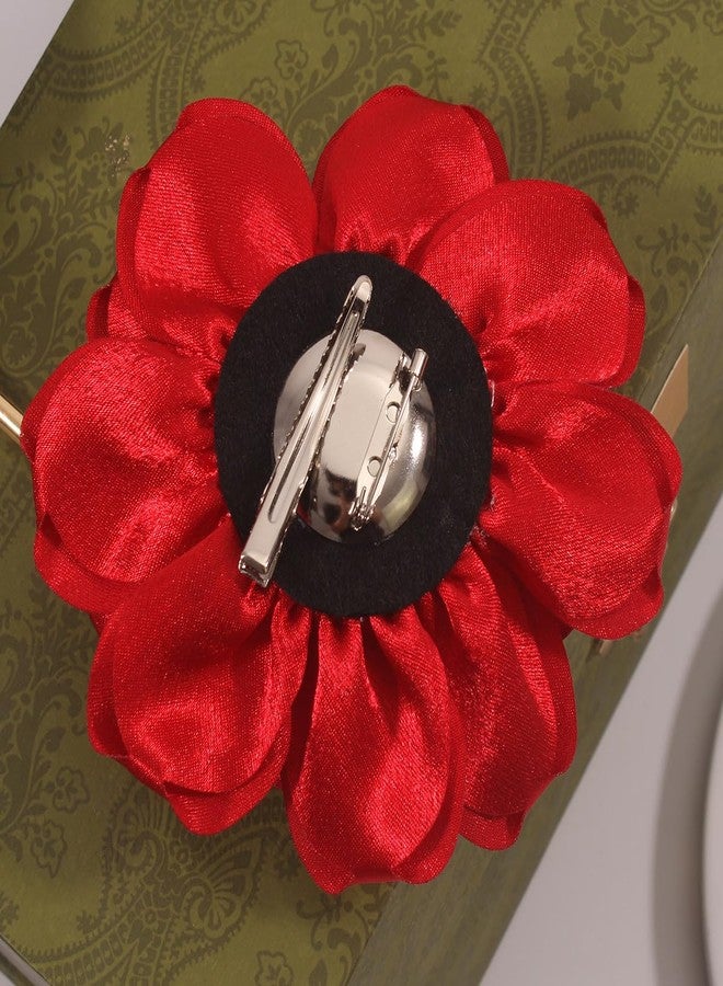 Merdia 4.3 Inches Red Rose Hair Clip Large Flower Brooches for Women, Elegant Red Flower Rose Brooch Pin for Women Dress, Hair Flowers Pin up Headpieces For Woman Fashion Banquet Dress Suit Cloth Accessories - Image 3