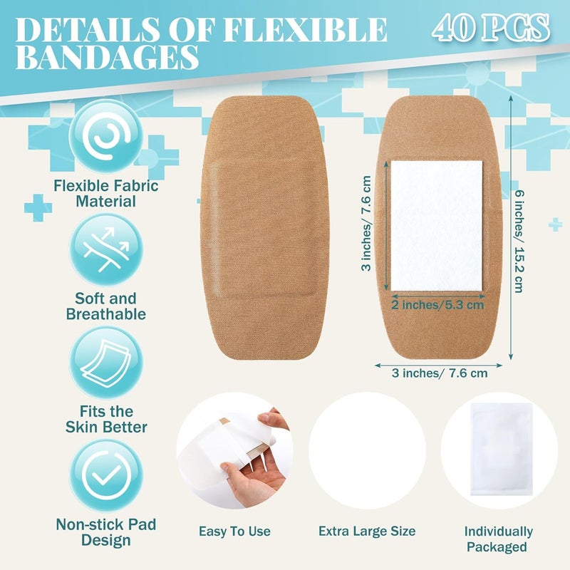 Geiserailie 40 Pcs Extra Large Flexible Adhesive Bandages 6x3 Fabric Bandages with NonStick Pad Latex Free Painless Removal for Wound Care and First Aid - Image 2
