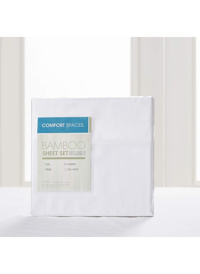 Comfort Spaces - Comfort Spaces 100% Rayon (from Bamboo) Bed Sheets Set, Breathable, Cooling Sheet with 15" Deep Pocket, All Season, Cozy Bedding Set, Matching Pillow Cases, King, White 4 Piece (CS20-1194) - Image 1