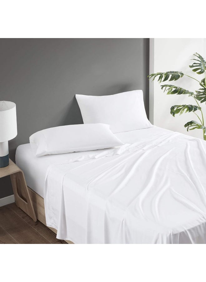 Comfort Spaces - Comfort Spaces 100% Rayon (from Bamboo) Bed Sheets Set, Breathable, Cooling Sheet with 15" Deep Pocket, All Season, Cozy Bedding Set, Matching Pillow Cases, King, White 4 Piece (CS20-1194) - Image 1
