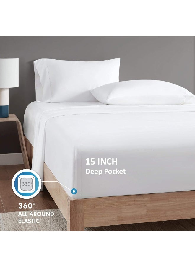 Comfort Spaces - Comfort Spaces 100% Rayon (from Bamboo) Bed Sheets Set, Breathable, Cooling Sheet with 15" Deep Pocket, All Season, Cozy Bedding Set, Matching Pillow Cases, King, White 4 Piece (CS20-1194) - Image 1