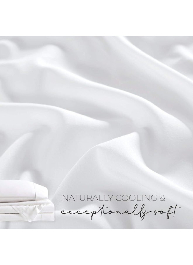 Comfort Spaces - Comfort Spaces 100% Rayon (from Bamboo) Bed Sheets Set, Breathable, Cooling Sheet with 15" Deep Pocket, All Season, Cozy Bedding Set, Matching Pillow Cases, King, White 4 Piece (CS20-1194) - Image 1