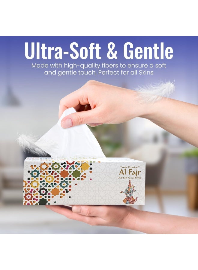 SNH Packing SNH Packing Al Fajr Facial Tissue – 200 Sheets × 2-Ply, Ultra-Soft White Tissue | Premium Quality for Comfort & Daily Care – Pack of 5  - Image 3