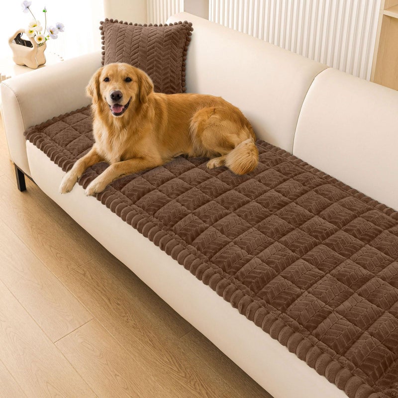 smiry أغطية أريكة سميري مانعة للانزلاق للكلاب، أغطية أريكة ناعمة للحيوانات الأليفة مناسبة لأرائك ذات وسادتين أو ثلاث وسائد، أغطية أريكة ناعمة قابلة للغسل لحماية وسائد الأثاث (بني، 27.6 بوصة × 59 بوصة). - Image 1