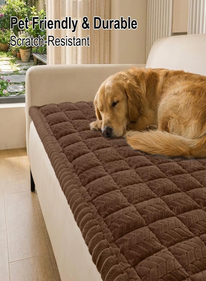 smiry أغطية أريكة سميري مانعة للانزلاق للكلاب، أغطية أريكة ناعمة للحيوانات الأليفة مناسبة لأرائك ذات وسادتين أو ثلاث وسائد، أغطية أريكة ناعمة قابلة للغسل لحماية وسائد الأثاث (بني، 27.6 بوصة × 59 بوصة). - Image 2