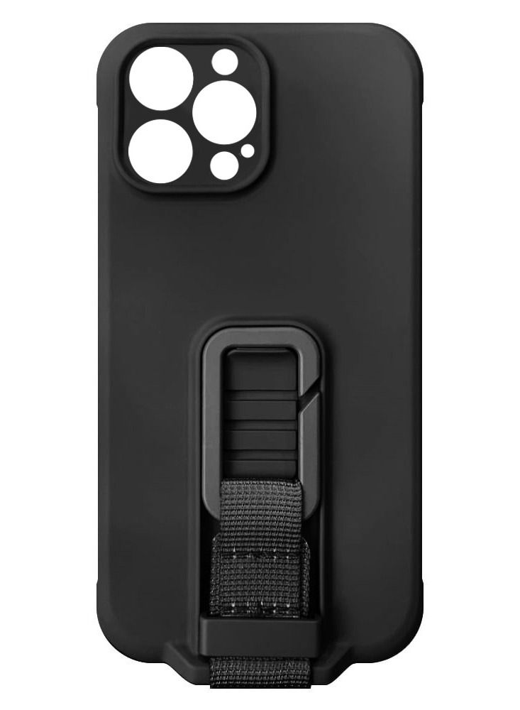 CATANES iPhone 12 Pro Case Soft Silicone Foldable Kickstand Buckle Hook Back Cover Black - Image 3