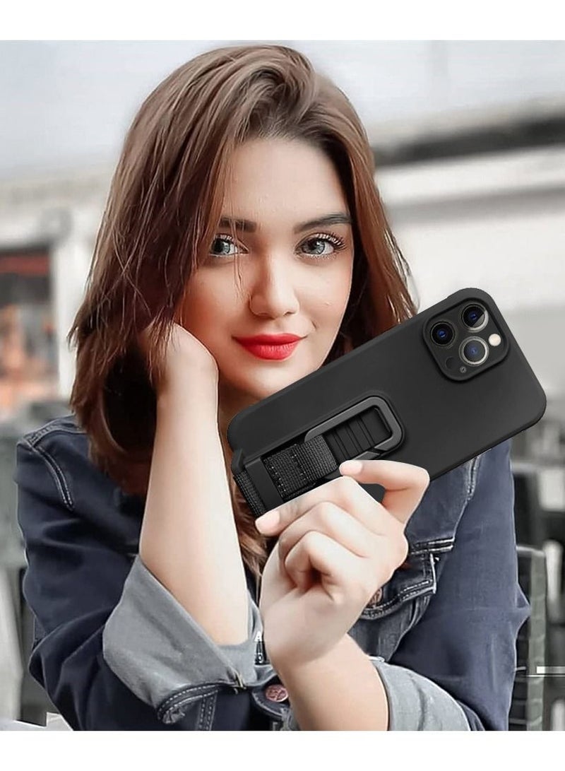 CATANES iPhone 12 Pro Case Soft Silicone Foldable Kickstand Buckle Hook Back Cover Black - Image 4