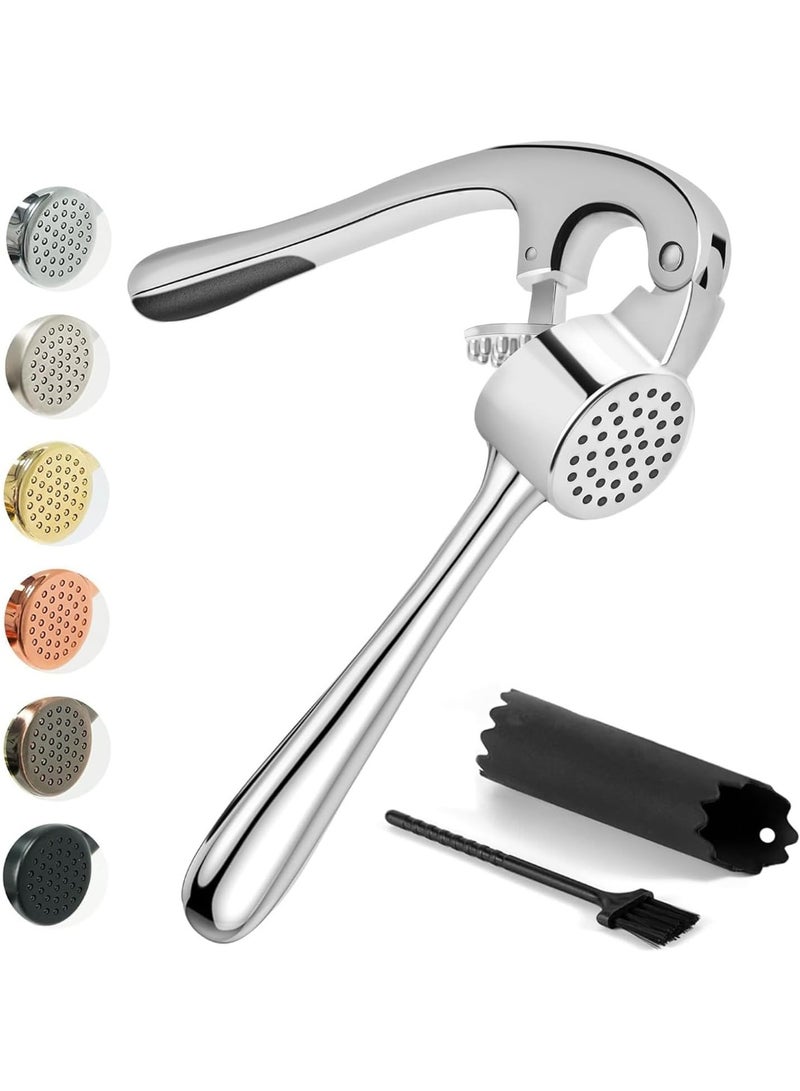 Premium Garlic Press, Garlic Mincer Set with Silicone Roller Peeler & Cleaning Brush, Easy to Squeeze and Clean, Rust Proof & Dishwasher Safe, Professional Efficient Ginger Crusher - Image 1