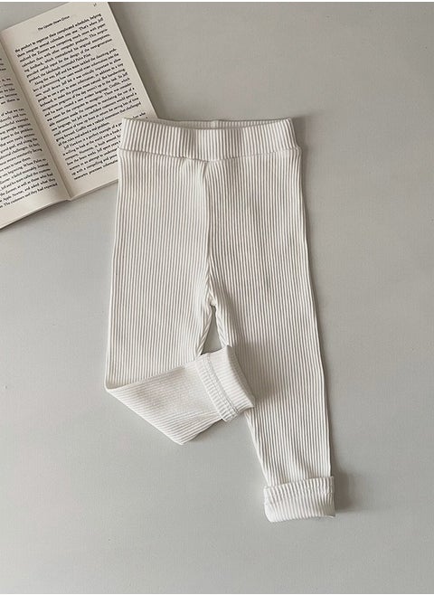 Kids Solid Color Thermal Underwear Pants Cotton Soft Long Johns Base Layer Bottom Pants White