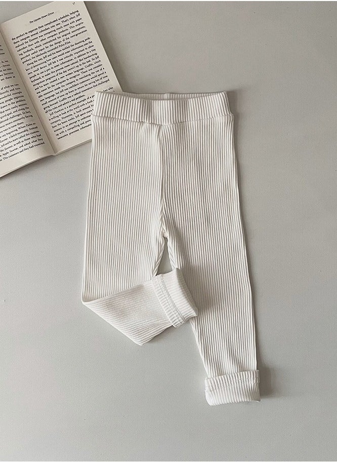 Loquat - Kids Solid Color Thermal Underwear Pants Cotton Soft Long Johns Base Layer Bottom Pants White - Image 1