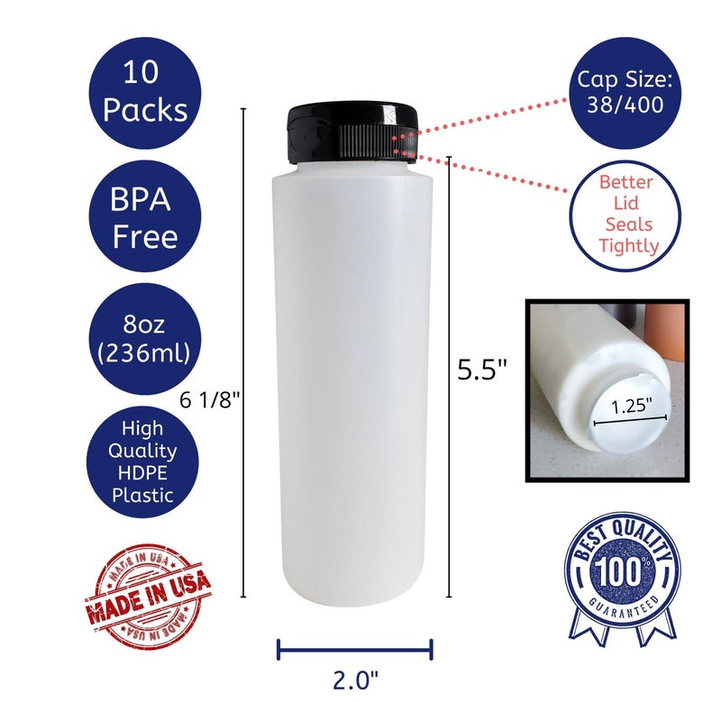 Kelkaa 8Oz Hdpe Plastic Squeeze Bottles With Wide Mouth Opening  Black Flip Top Caps For Condiments And Any Thick Liquid Products  Multi Purpose Refillable Empty Bottles (Pack Of 10) - Image 2