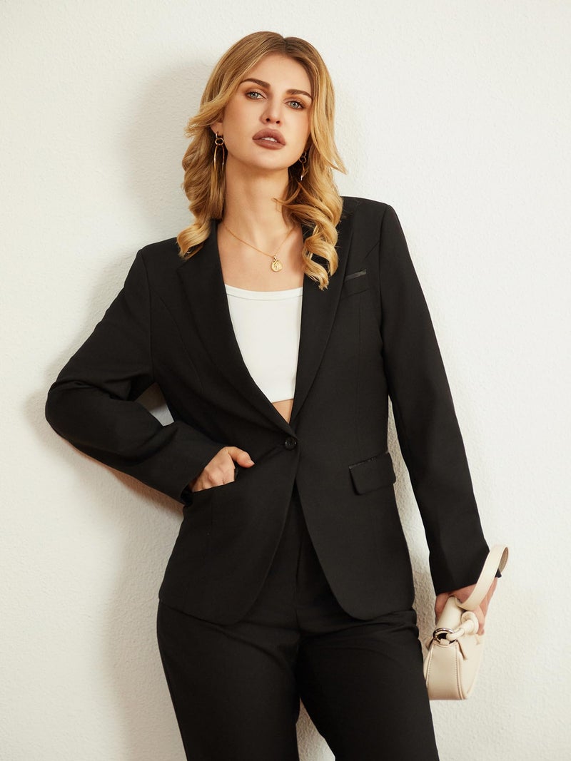 Kelyaa Women's 2 Pieces Suit Notched Lapel One Button Slim Fit Business Office Work Tuxedo Blazer Pants Set Black - Image 5