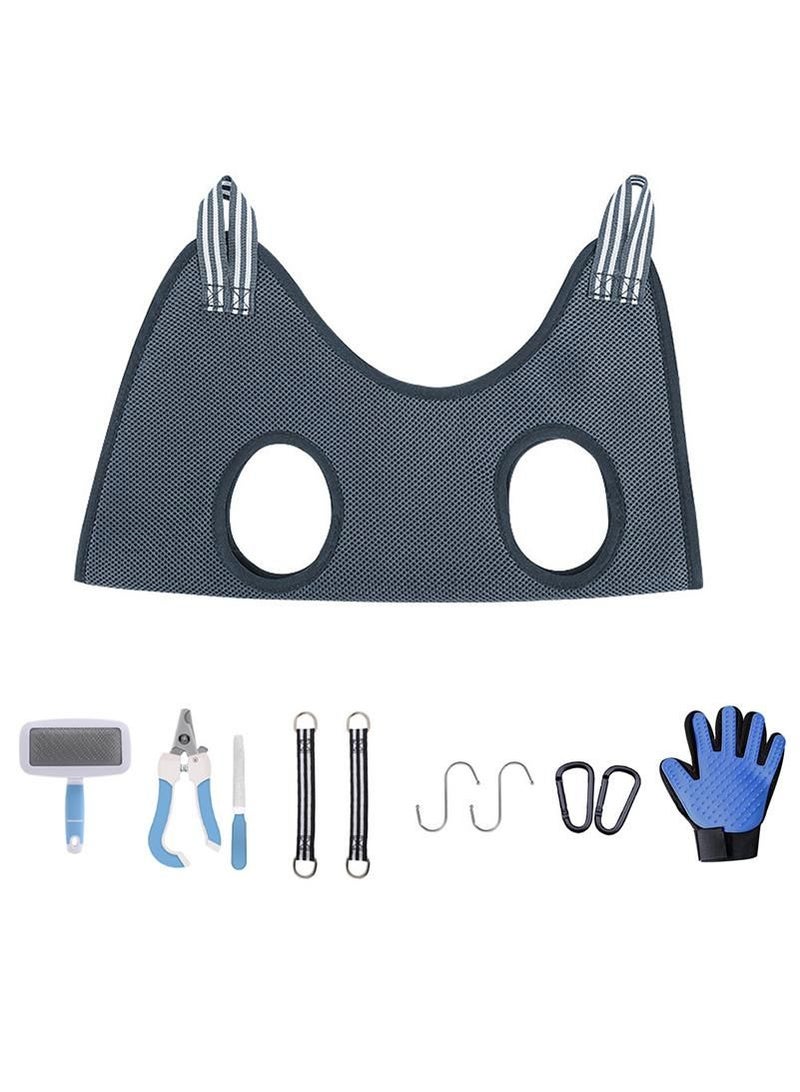 Generic Gray-11PCS L 10-25KG Cat Grooming Hammock Pet Nail Cutting Anti Scratch Bite Fixed Bag Kitten Bath Trimming Restraint Bags Beauty Pet Supplies Set  - Image 1