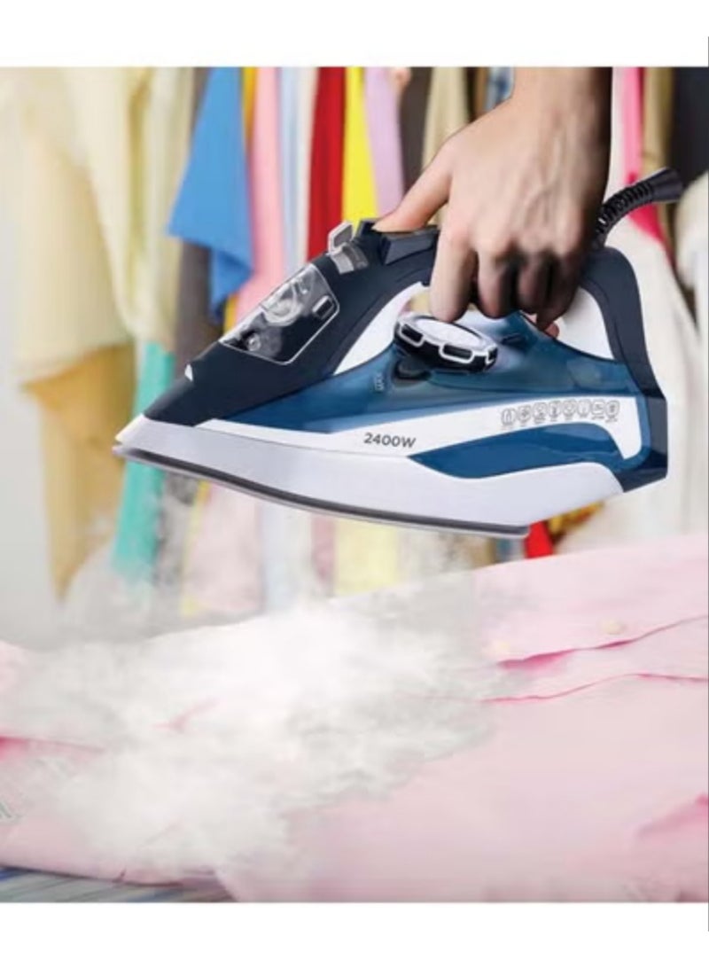 أكويلوكس مكواة بخارية، خزان مياه سعة 380 مل، قاعدة مغطاة بالسيراميك، مضادة للتقطير، مضادة للتكلس، إيقاف تلقائي، بخار عمودي، تنظيف ذاتي، انطلاق بخار، بخار مستمر 35 جرام/دقيقة، 380 مل، 2400 واط، X2150-B5 أزرق/أبيض - Image 2