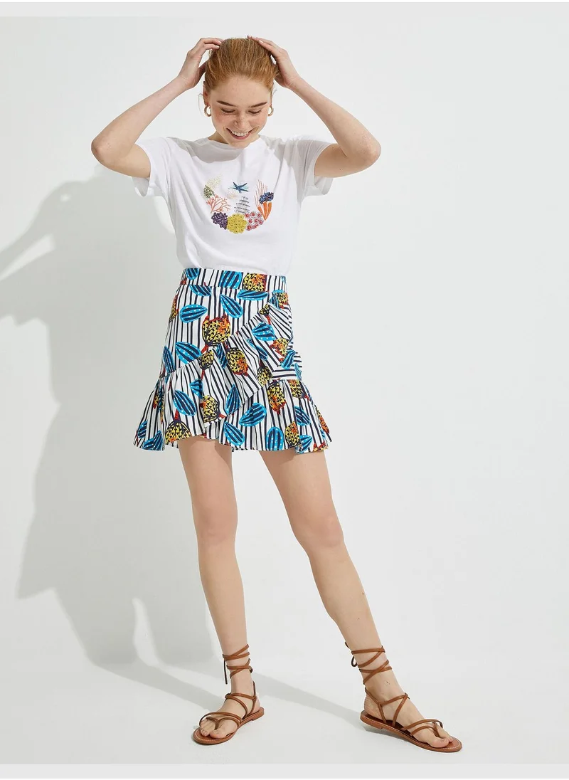 كوتون Skirt Printed Frilled Cotton