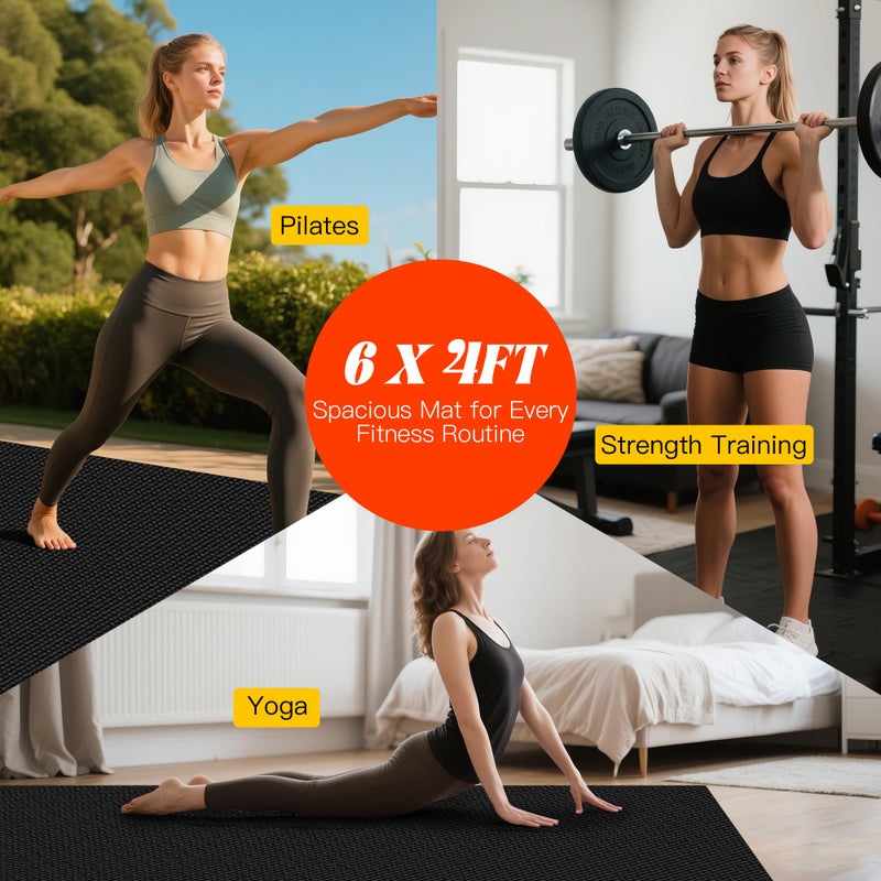 VTORY 8mm Large Workout Mat 6Ã—4 ft â€“ Extra Large Wide Yoga Mat & Pilates Mat Thick, Non-Slip Exercise Mat for Home Gym, Home Workout, HIIT, Strength, Stretching - Image 2