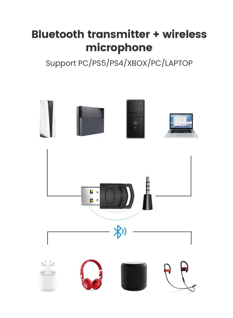 Bluetooth Audio Transmitter for PS5/PS4/Switch/Xbox/PC Bluetooth Adapter Wireless Receiver, BT 5.0 Wireless Audio Transmitter, Low Latency Converter Drive-free Operation for Headset  Speakers - Image 2