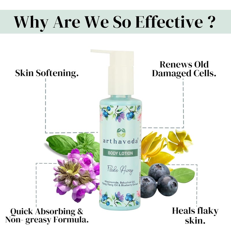 Arthaveda Body Lotion Flake Away  With Niacinamide Bakuchiol oil Ylang ylang Oil and Blueberry Extract  Quick Absorbing  Non Greasy  Suitable for All Skin Types  200 ml - Image 2