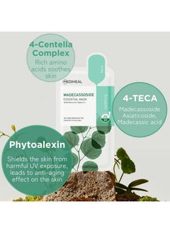 MEDIHEAL Best Korean Sheet Mask  Madecassoside Essential Face Mask 10 Sheets For Sensitive Blemish Prone All Skin Types Hydrating Moisturizing Calming Soothing  - Image 4
