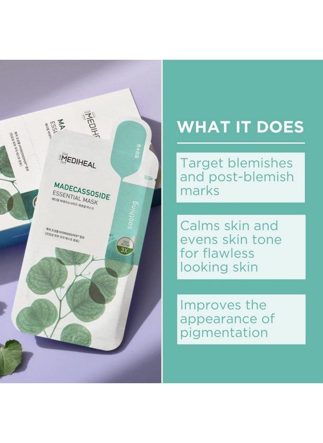 MEDIHEAL Best Korean Sheet Mask  Madecassoside Essential Face Mask 10 Sheets For Sensitive Blemish Prone All Skin Types Hydrating Moisturizing Calming Soothing  - Image 3