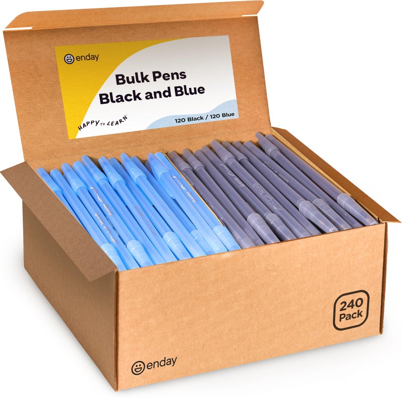 Enday Ballpoint Pens Bulk Blue and Black Pens (240 Pack) 120 Black & 120 Blue - Medium Point (1.0mm) Flexible Round Barrel For Writing Comfort, Pens Bulk for School, Home and Office. - Image 1