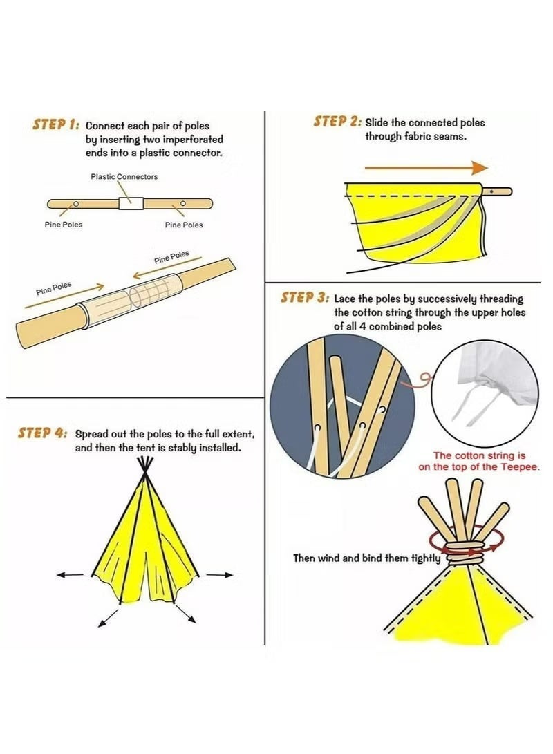 ميكسد قابل للطي للأطفال Teepee لعب خيمة البلاتين الخشب الدعم والكتان قماش النسيج ، المحمولة داخلية / خارجية بيت لعب للأطفال - Image 4