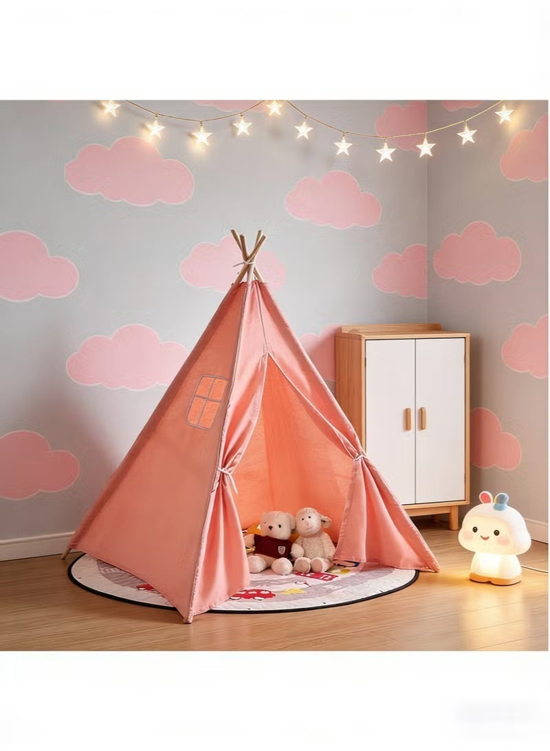 ميكسد قابل للطي للأطفال Teepee لعب خيمة البلاتين الخشب الدعم والكتان قماش النسيج ، المحمولة داخلية / خارجية بيت لعب للأطفال - Image 1