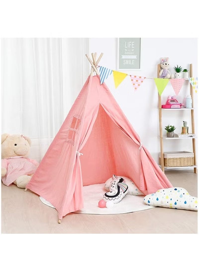ميكسد قابل للطي للأطفال Teepee لعب خيمة البلاتين الخشب الدعم والكتان قماش النسيج ، المحمولة داخلية / خارجية بيت لعب للأطفال - Image 2