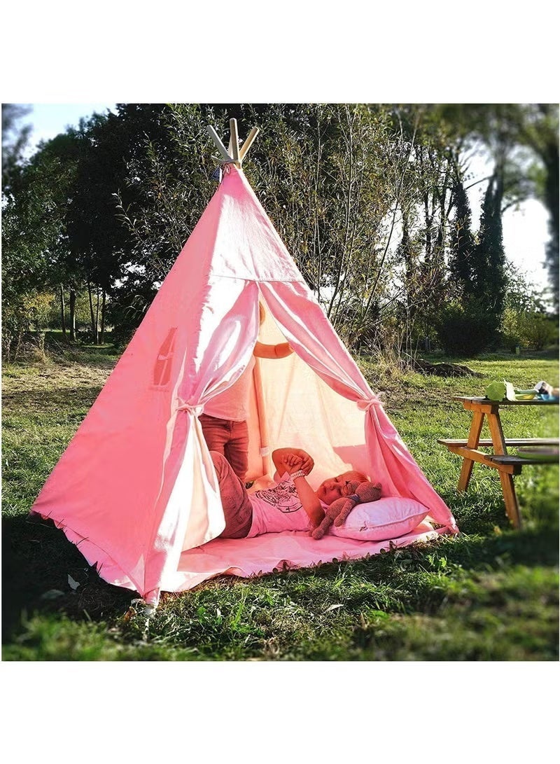 ميكسد قابل للطي للأطفال Teepee لعب خيمة البلاتين الخشب الدعم والكتان قماش النسيج ، المحمولة داخلية / خارجية بيت لعب للأطفال - Image 5