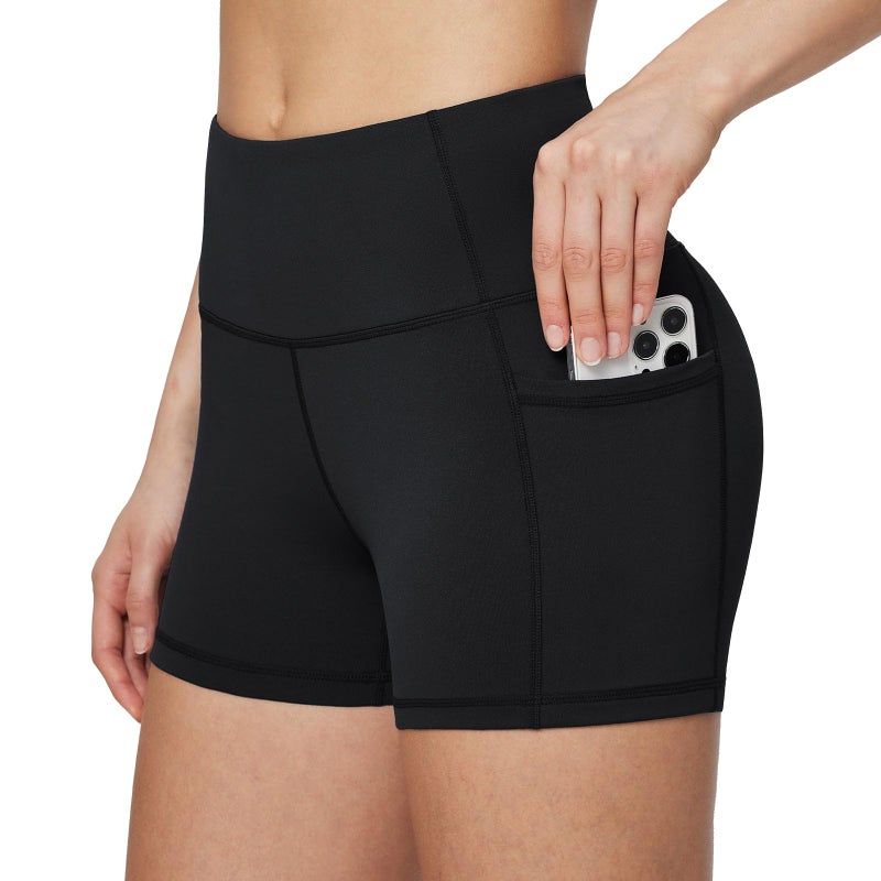 baleaf Gym Workout Shorts Women 3" Biker Yoga Spandex Running Volleyball Tummy Control Compression Short with Pockets Black M - Image 1