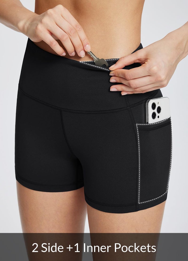 baleaf Gym Workout Shorts Women 3" Biker Yoga Spandex Running Volleyball Tummy Control Compression Short with Pockets Black M - Image 5