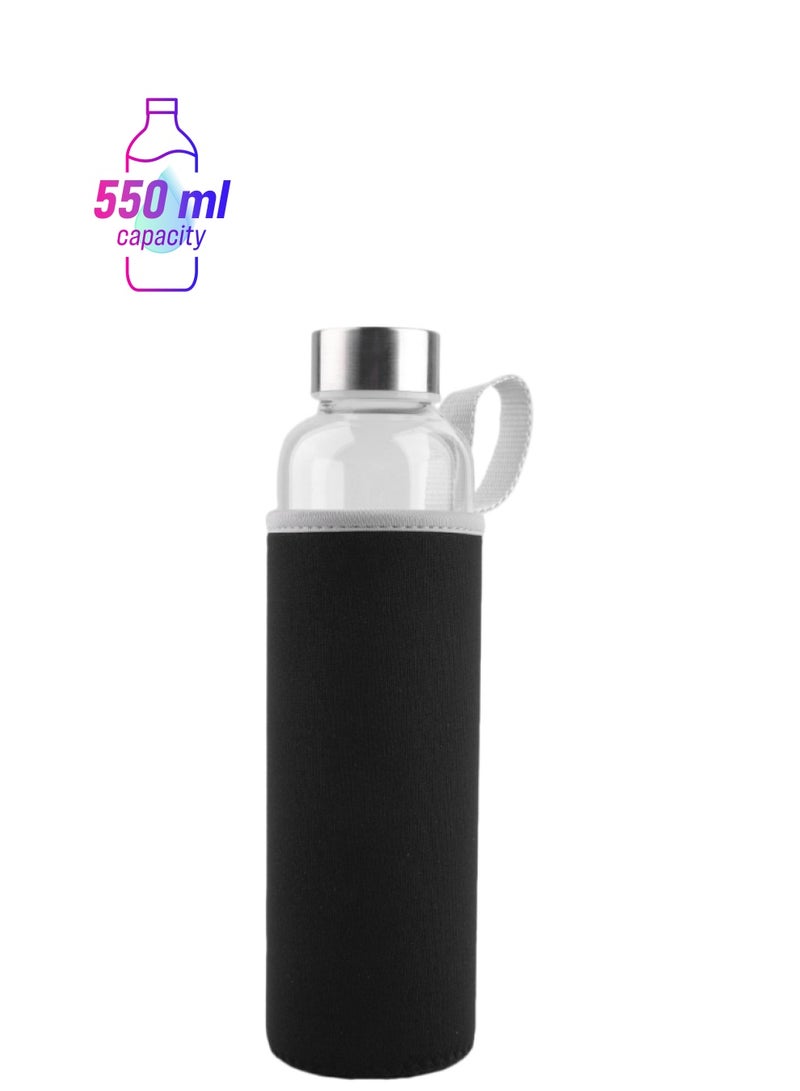 PREUP Portable Travel Glass Water Bottle Black/Silver/Blue 23x6.5cm - Image 1