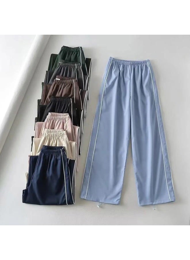 XPONNI Women's Darkgray M Track Pants, Baggy, Y2K, Parachute, Polyester, Loose, Drawstring Waist, Pleated Front, Ankle Length, Fall, Patterned, Casual, Multi-Sport - Image 3