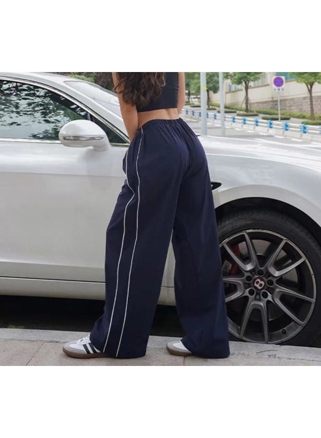XPONNI Women's Darkgray M Track Pants, Baggy, Y2K, Parachute, Polyester, Loose, Drawstring Waist, Pleated Front, Ankle Length, Fall, Patterned, Casual, Multi-Sport - Image 2