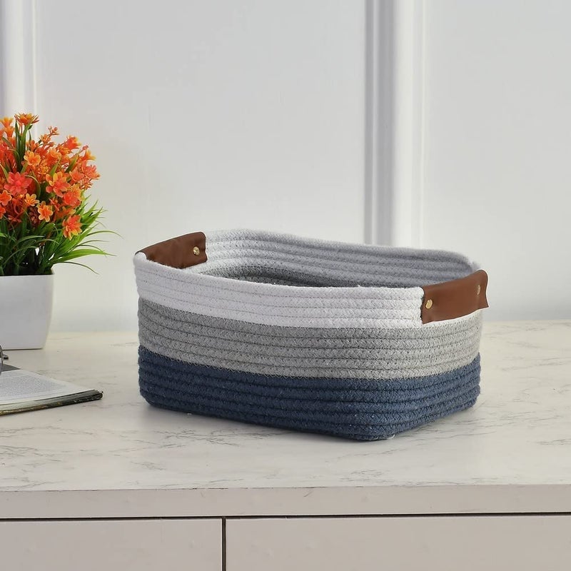 pepme Cotton shelf basket rectangular tri color 11x8x5  - Image 1