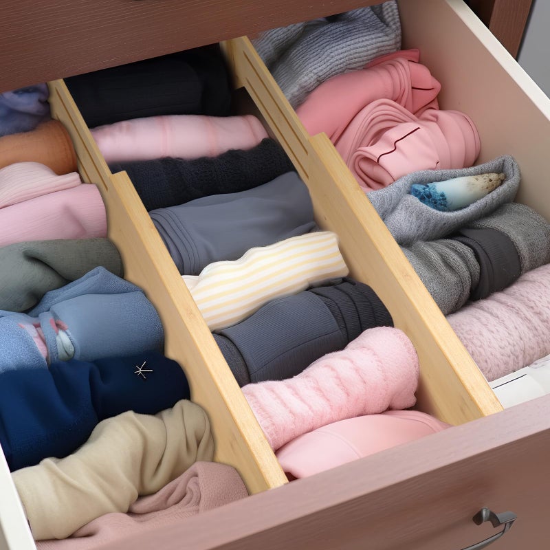 Fabsome Dresser Drawer Organizers 6 Pack, 4.65'' High Adjustable from 17-22â€˜â€™ Bamboo Drawer Dividers for Clothing Baby Clothes, Wooden Separators for Dresser Nursery Organization with Soft Foam Ends - Image 5