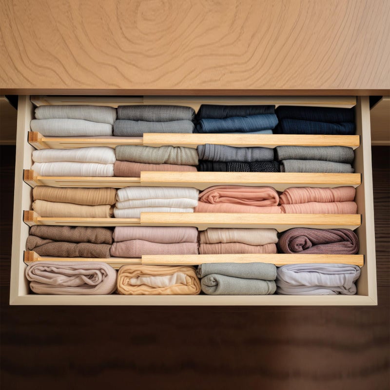 Fabsome Dresser Drawer Organizers 6 Pack, 4.65'' High Adjustable from 17-22â€˜â€™ Bamboo Drawer Dividers for Clothing Baby Clothes, Wooden Separators for Dresser Nursery Organization with Soft Foam Ends - Image 3