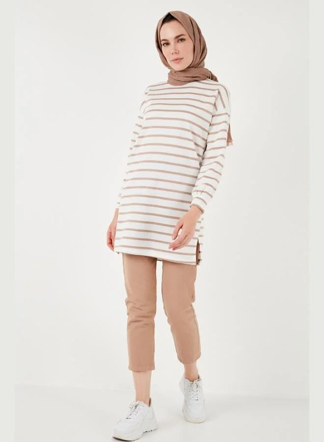 Lela Lela Modest Striped Cotton Regular Fit Crew Neck Tunic Women's TUNIC 5865784