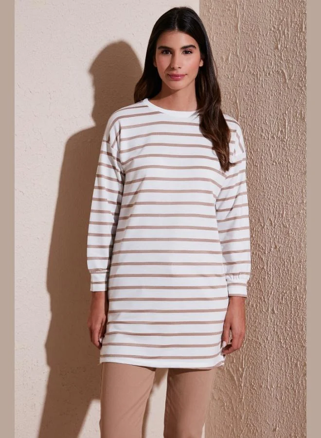 Lela Lela Modest Striped Cotton Regular Fit Crew Neck Tunic Women's TUNIC 5865784