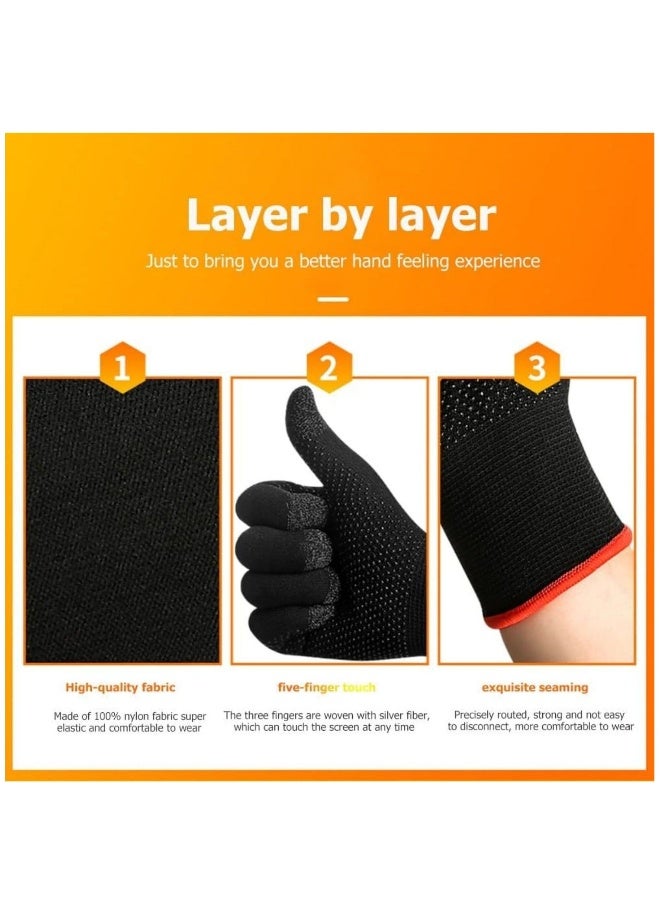Gaming Gloves, Anti Sweat Breathable, Touch Finger for Highly Sensitive Nano Silver Fiber Material, Dot Silica Gel Palm Non Slip Design, Support Almost All Mobile Gaming  05 Black  - Image 1