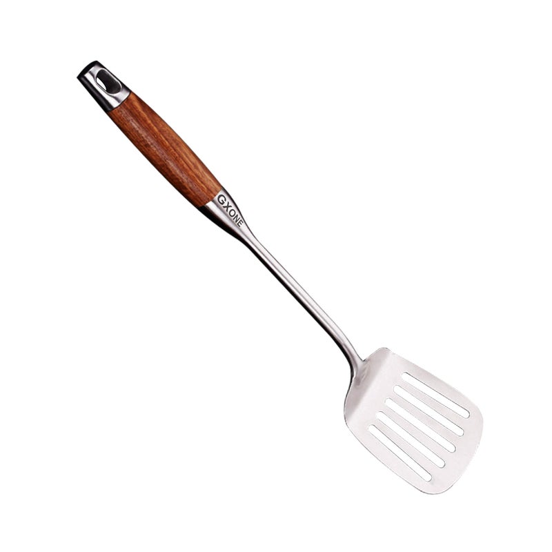 GXONE Metal Spatula304 Stainless Steel Wok Spatula with Heat Resistant Wooden HandleSilver157Inch