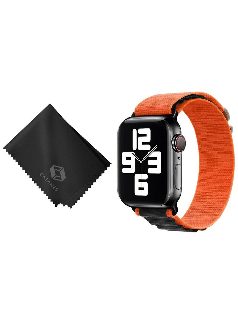 CATANES - 2 Packs Of Apple Watch Band and Microfiber Cloth Alpine Loop Band 38mm 40mm 41mm Women Men Adjustable with Metal G-Hook Strap for iWatch Series 7/SE/6/5/4/3/2/1 Orange Black - Image 1