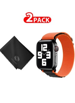 2 Packs Of Apple Watch Band and Microfiber Cloth Alpine Loop Band 38mm 40mm 41mm Women Men Adjustable with Metal G-Hook Strap for iWatch Series 7/SE/6/5/4/3/2/1 Orange Black
