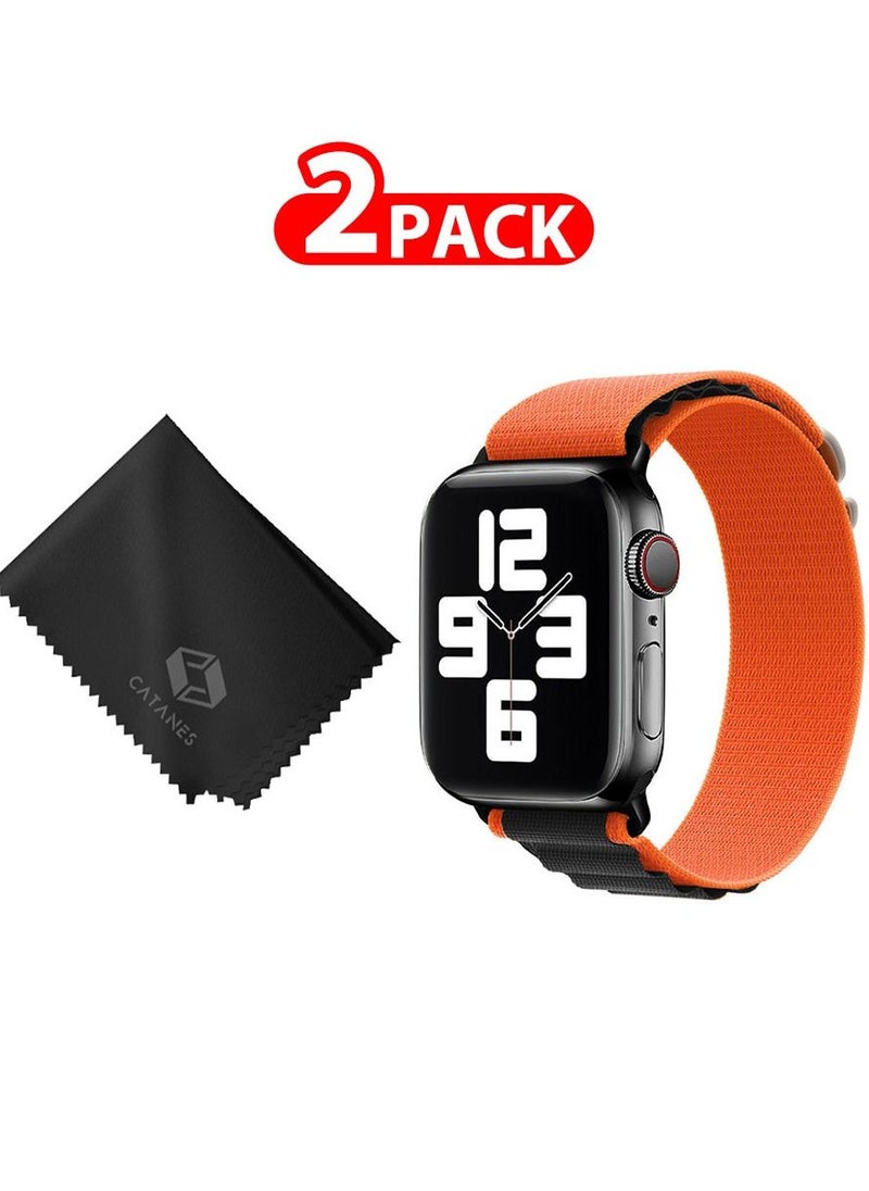 CATANES - 2 Packs Of Apple Watch Band and Microfiber Cloth Alpine Loop Band 38mm 40mm 41mm Women Men Adjustable with Metal G-Hook Strap for iWatch Series 7/SE/6/5/4/3/2/1 Orange Black - Image 1