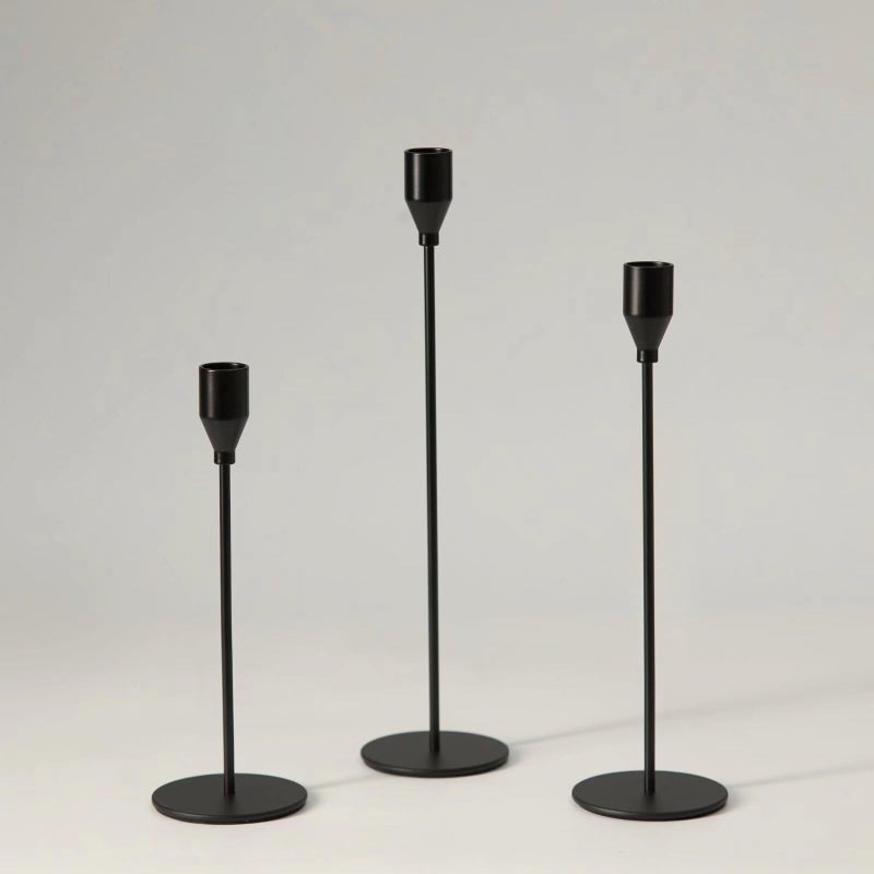 Pickood Solid Iron Taper Candle Holders Set of 3 - Modern Matte Black Candlesticks (9/11/13 Inch), Weighted & Rust-Proof Metal Candle Stand for Fireplace Table Centerpiece - Image 1